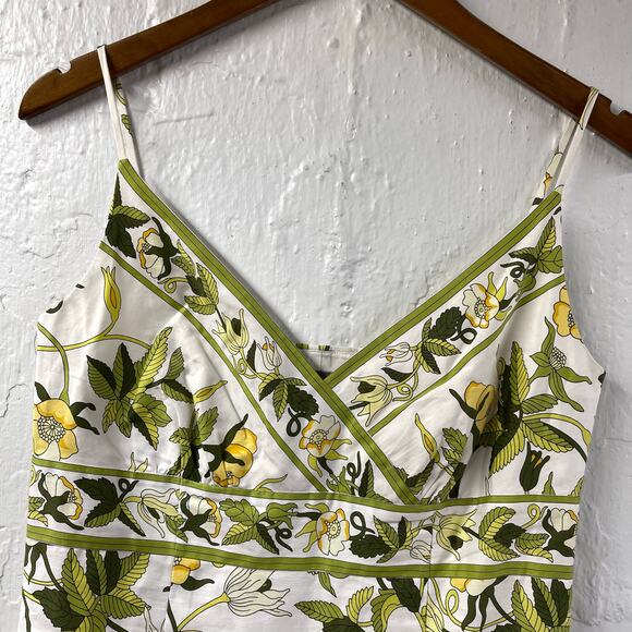 Ann Taylor Floral Tank Top 4 Spaghetti Strap Vintage Girly Green White - Picture 2 of 7